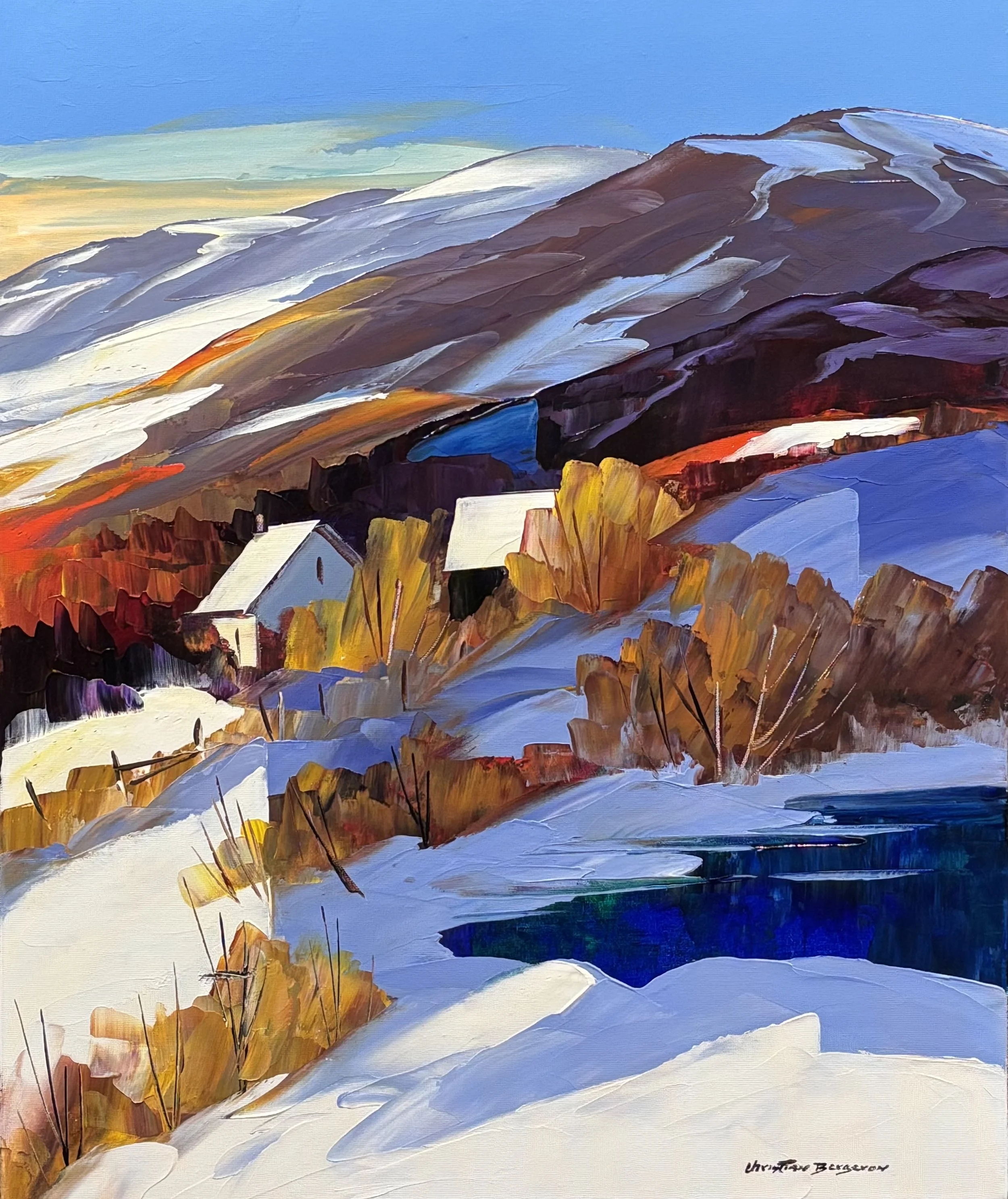 "Winter by the Lake" original acrylic 20"x24" $2075.00