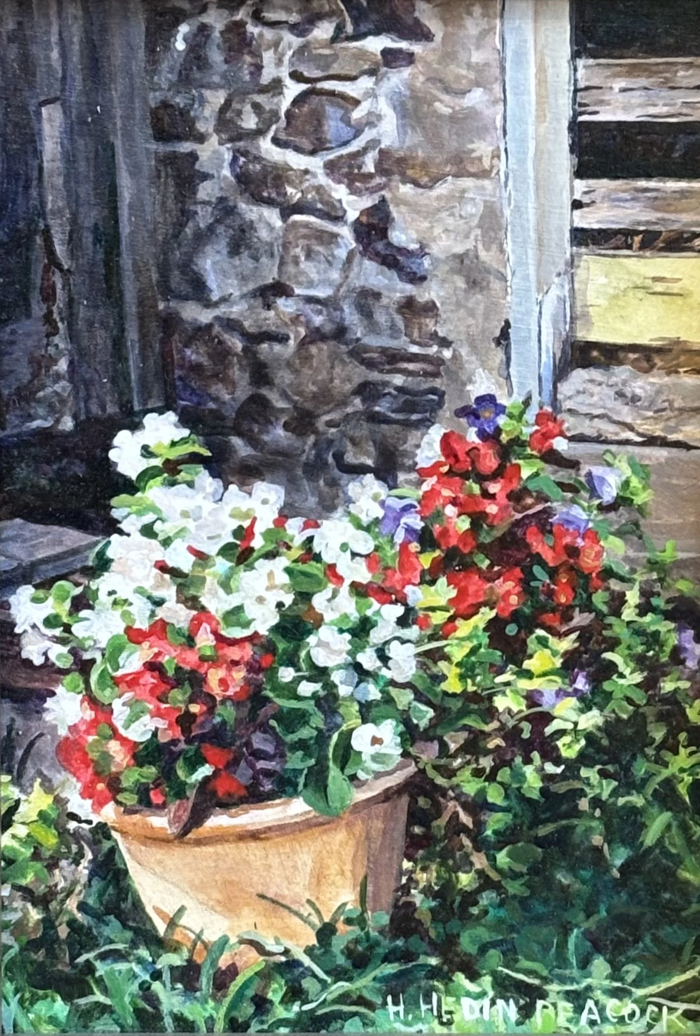 "Barn Flowers", original acrylic, 5"x7", $300.00-SOLD