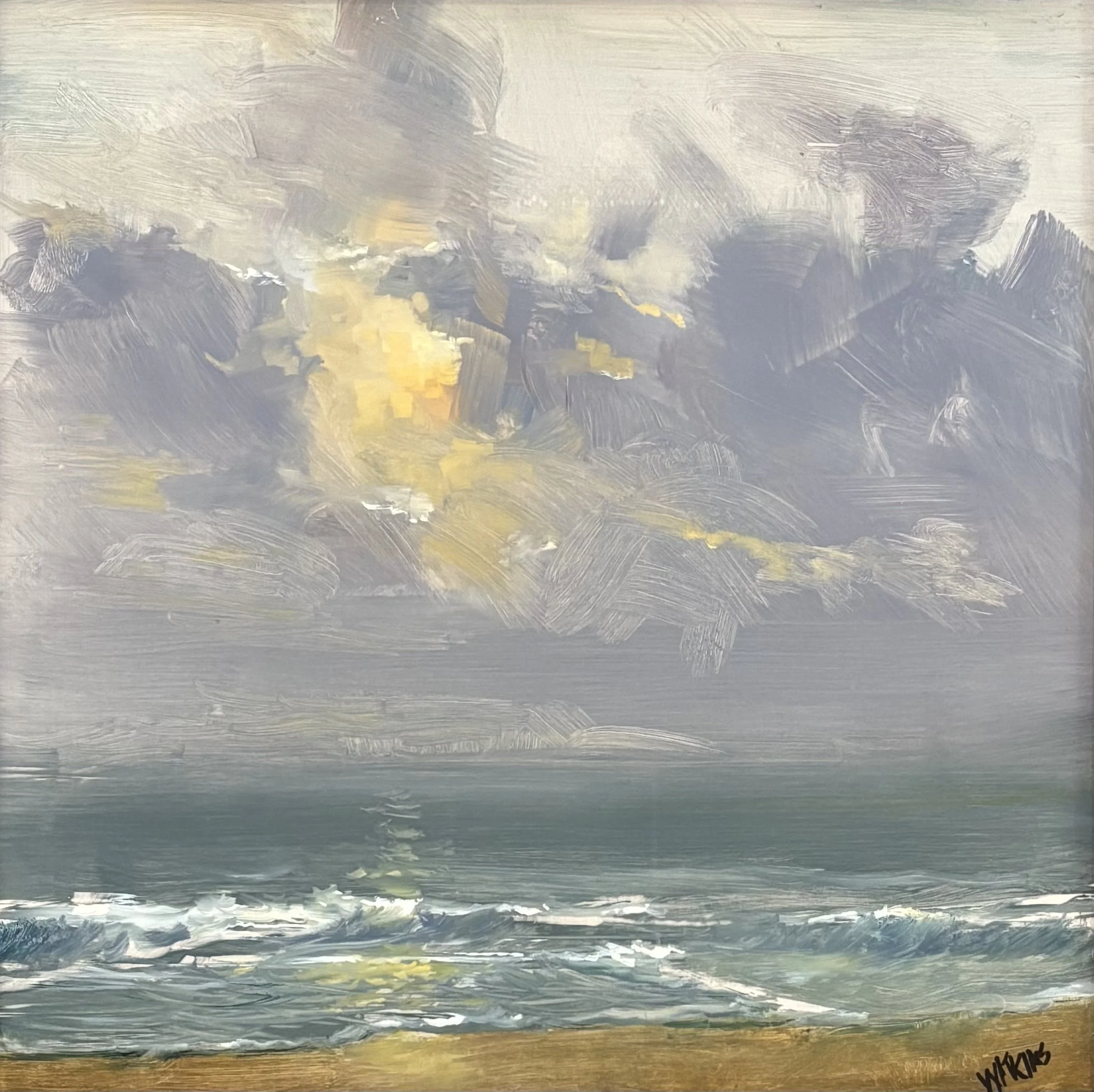 "Morning Surf" original oil on aluminum, outside dimensions 17"x17", $900.00