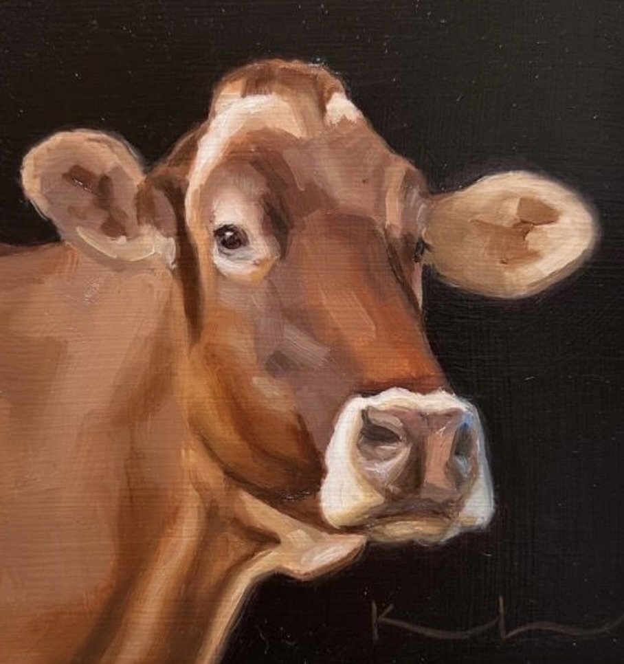 "How Now Brown Cow" original oil, 6"x6", $300.00