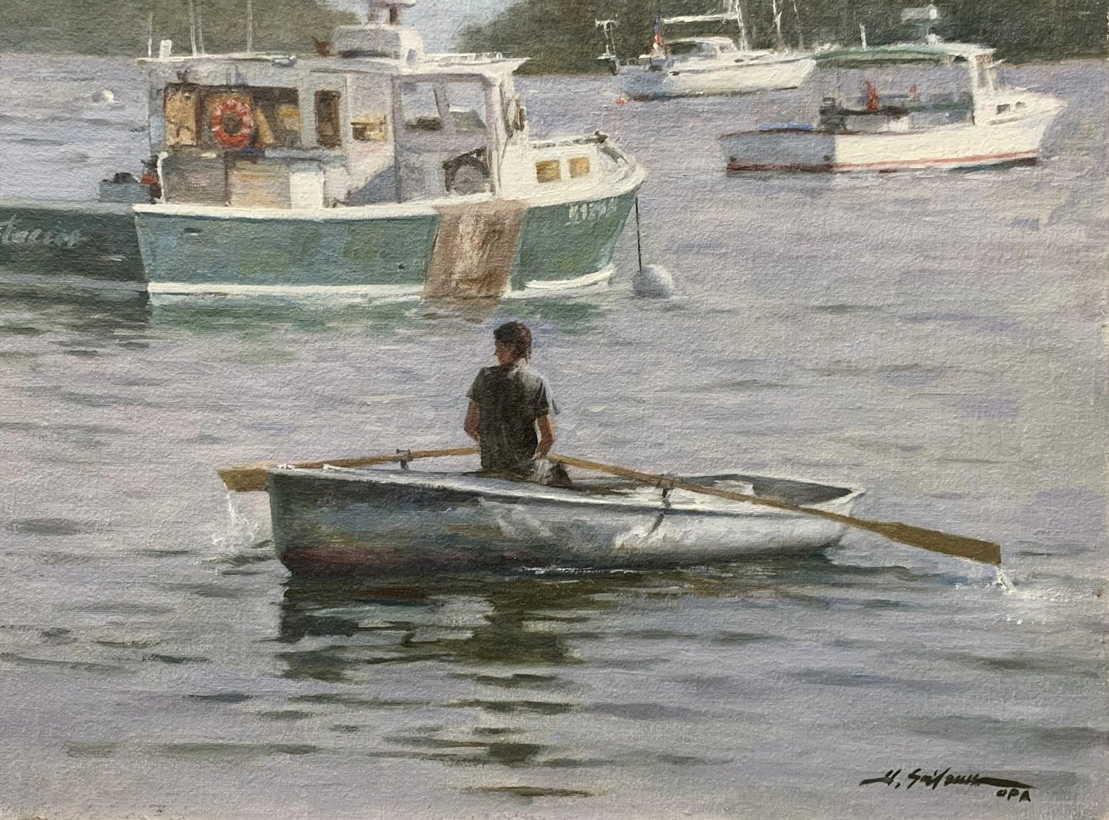 "Traffic Jam in the Harbor", original oil, 12"x16", $2100.00