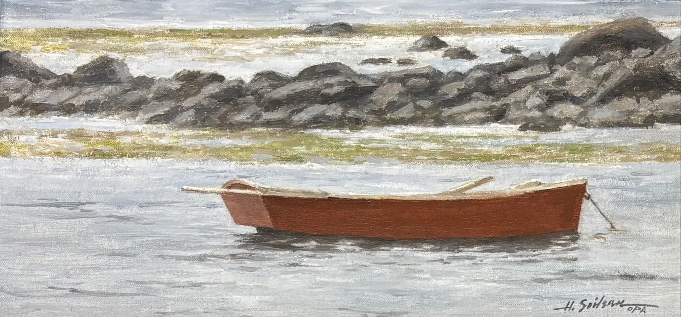 "The Red Boat", original oil, 8"x16", $1800.00