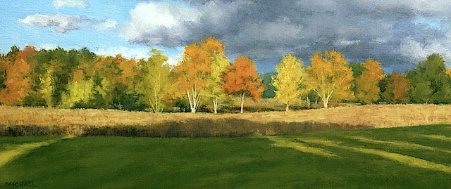 "Fall Tree Line" original oil, 12"x20", $725.00