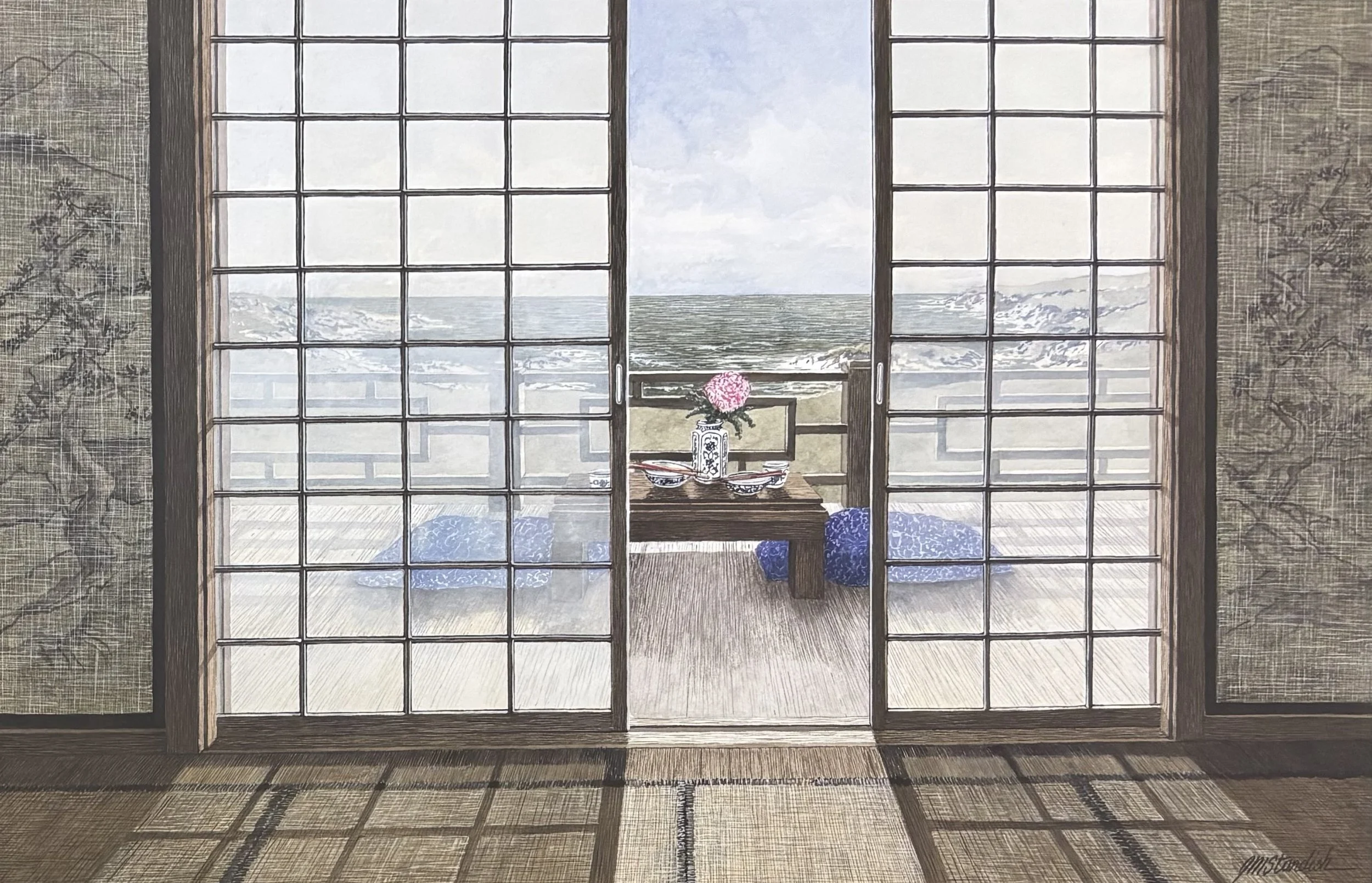 "A Shared Morning Ritual" original watercolor, outside dimensions 23"x31", $3600.00 