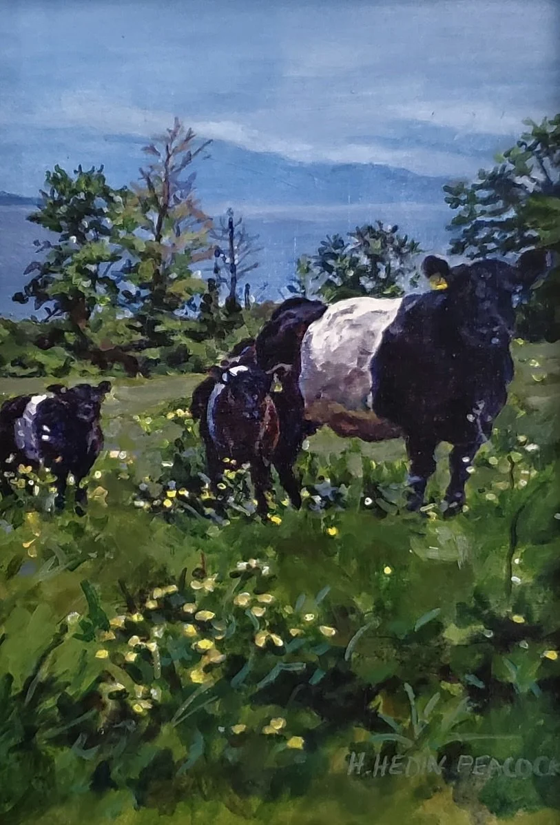 "Three Belties at Aldermere" original acrylic, 5"x7", $300.00