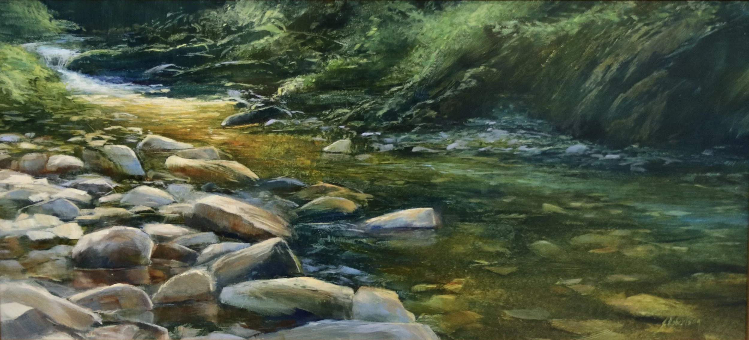 "Along the Stream" original oil on aluminum, 21"x10", $1600.00