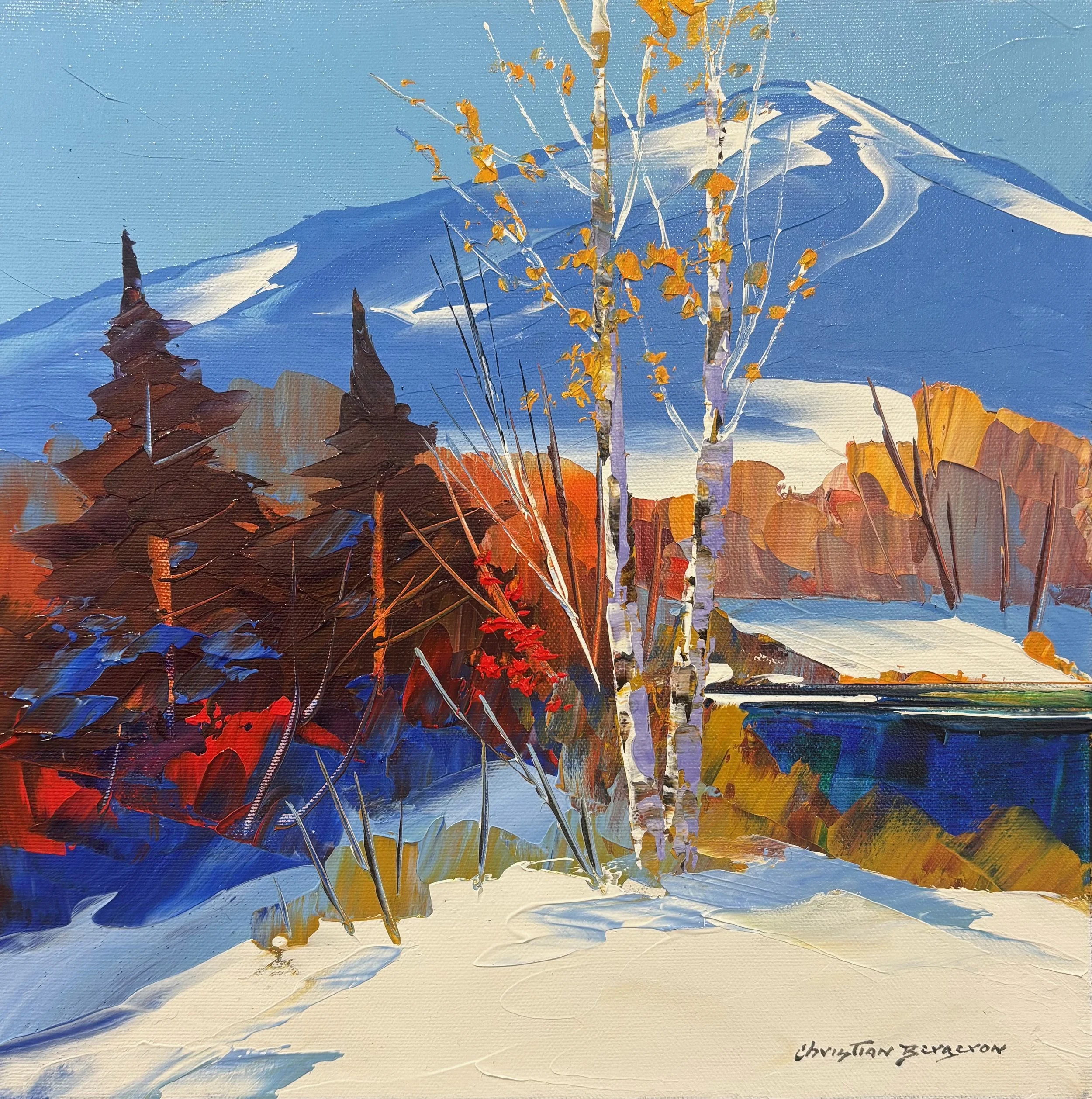 "Reflections on Snow" original acrylic, 12"x12", contact gallery for more information-sold