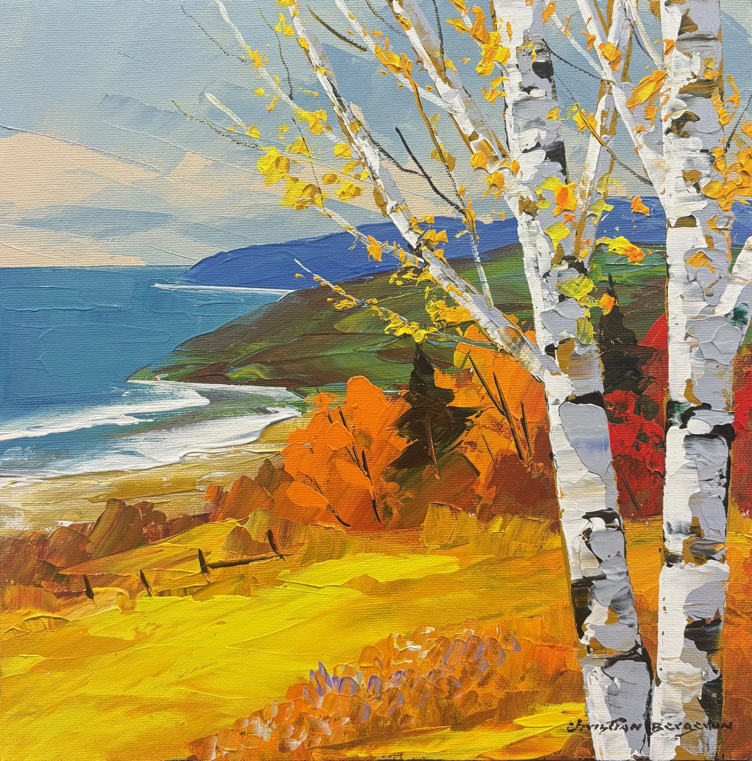 "Sunlight Through the Birches" original acrylic, 12"x12", contact gallery for more information