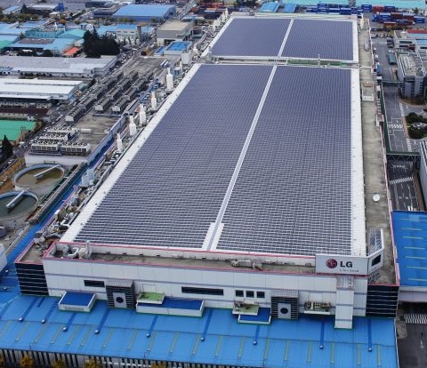 LG在韩国的太beplay全站App阳能组件制造工厂。形象信贷LG新闻室