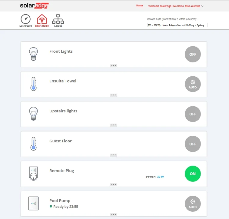 The SolarEdge smart energy monitoring platform, also available on mobile app, for remote control and monitoring of specific ‘smart control’ appliances. Click to Enlarge