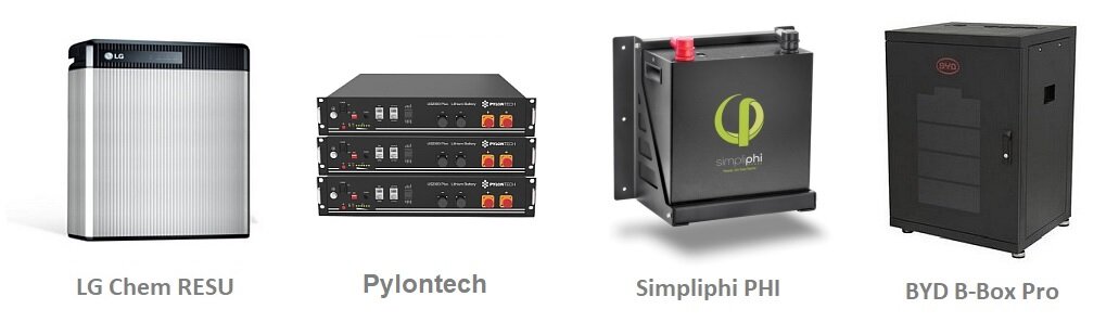 Some of the many popular batteries compatible with the Victron inverters and solar charge controllers.