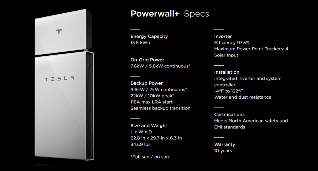 特斯拉Powerwall+规格