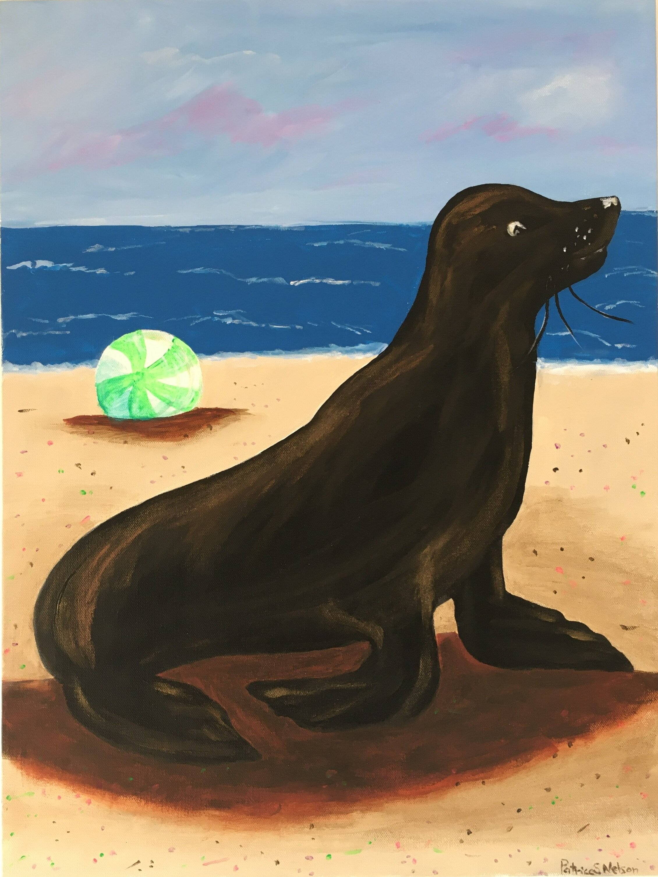 Seal With Green Ball  24" x 18"  