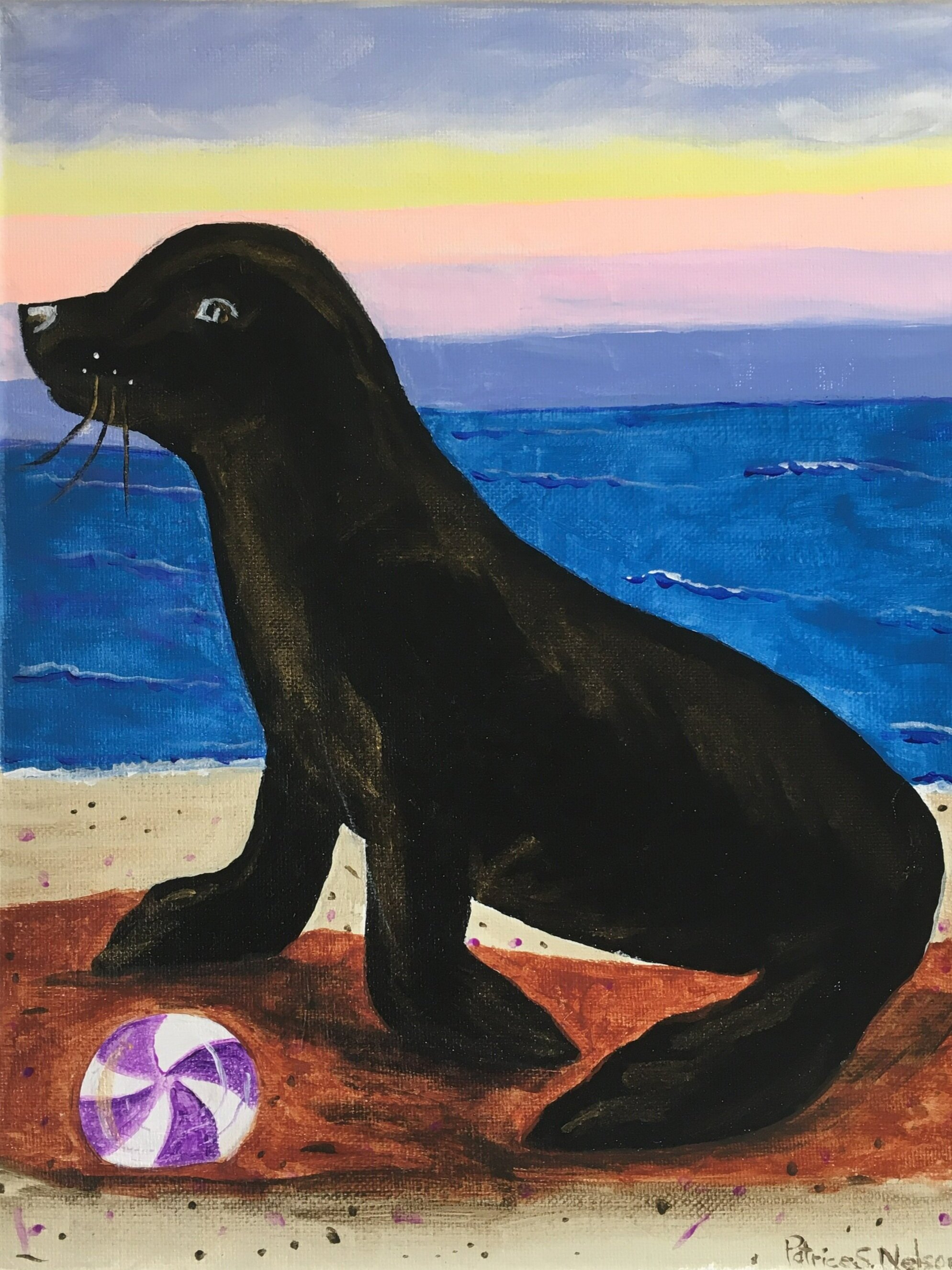Seal With Purple Ball  14" x 11"  