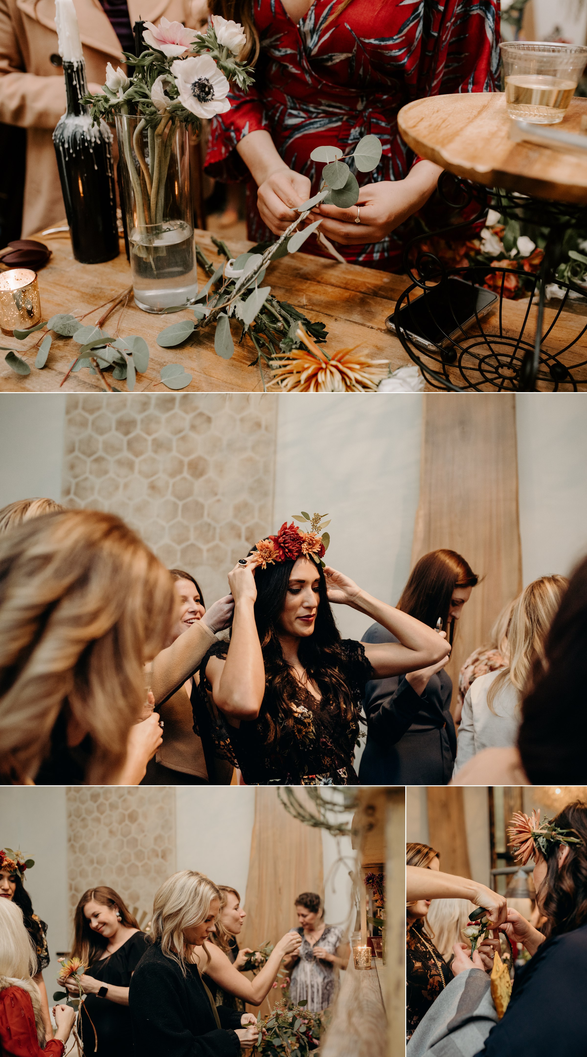  guests making flower crowns wedding vuka collective austin texas 