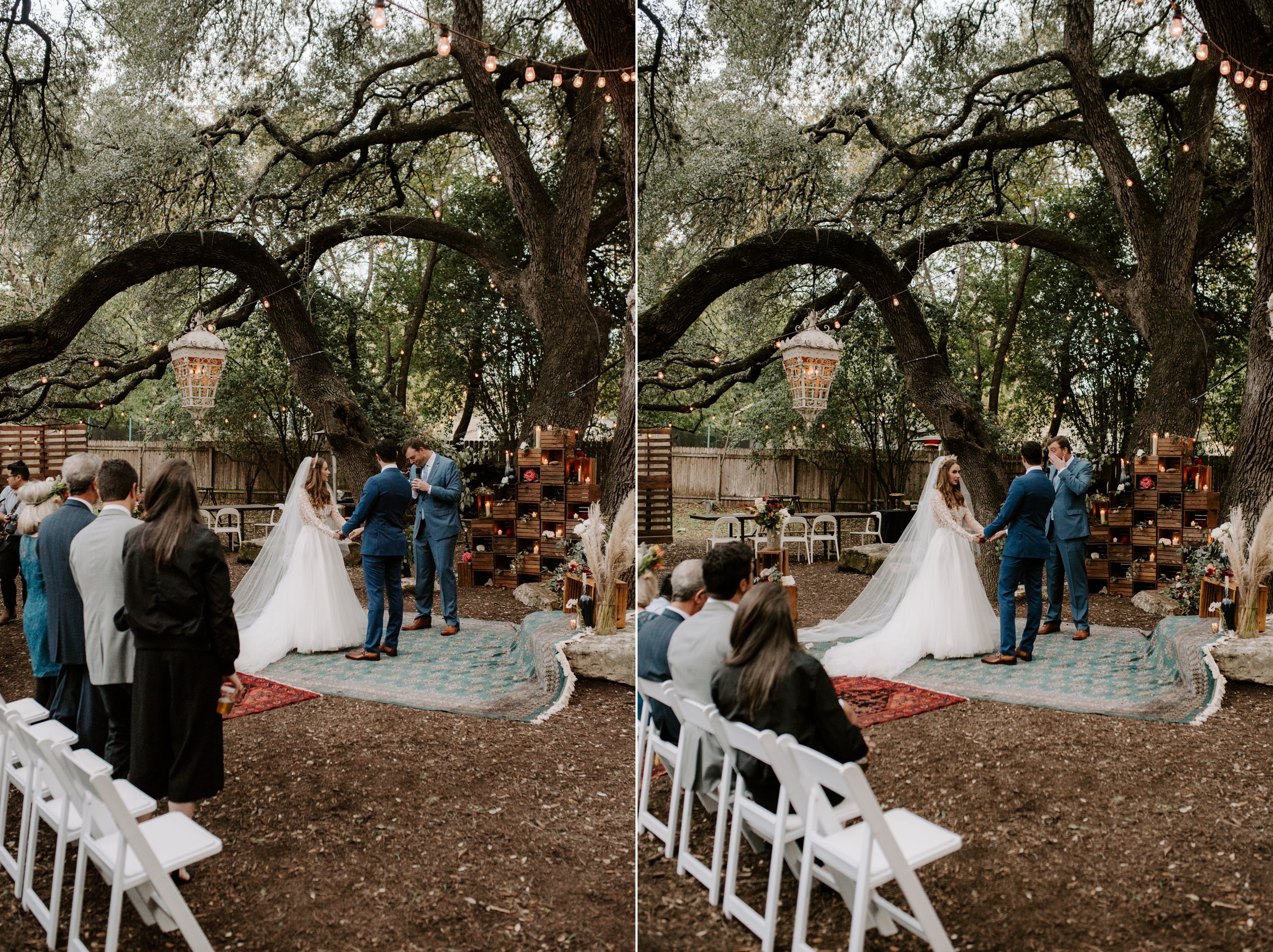  bride groom at altar wedding ceremony backyard vuka collective austin texas 