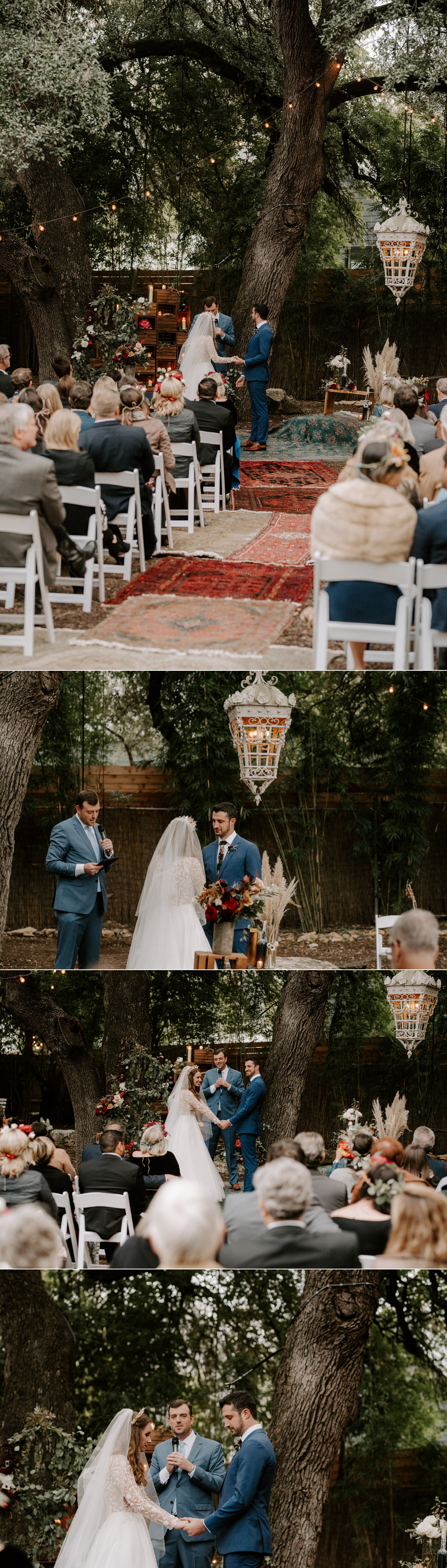  bride groom at altar wedding ceremony backyard vuka collective austin texas 