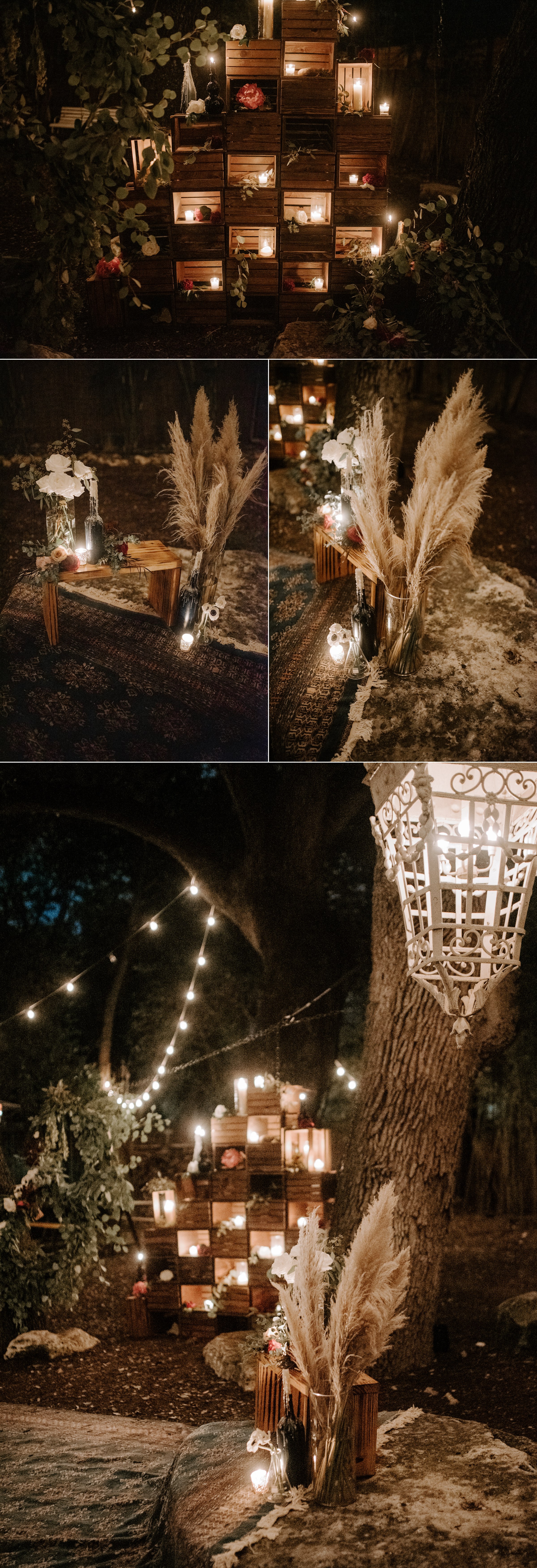  nighttime boho wedding details vuka collective austin backyard  