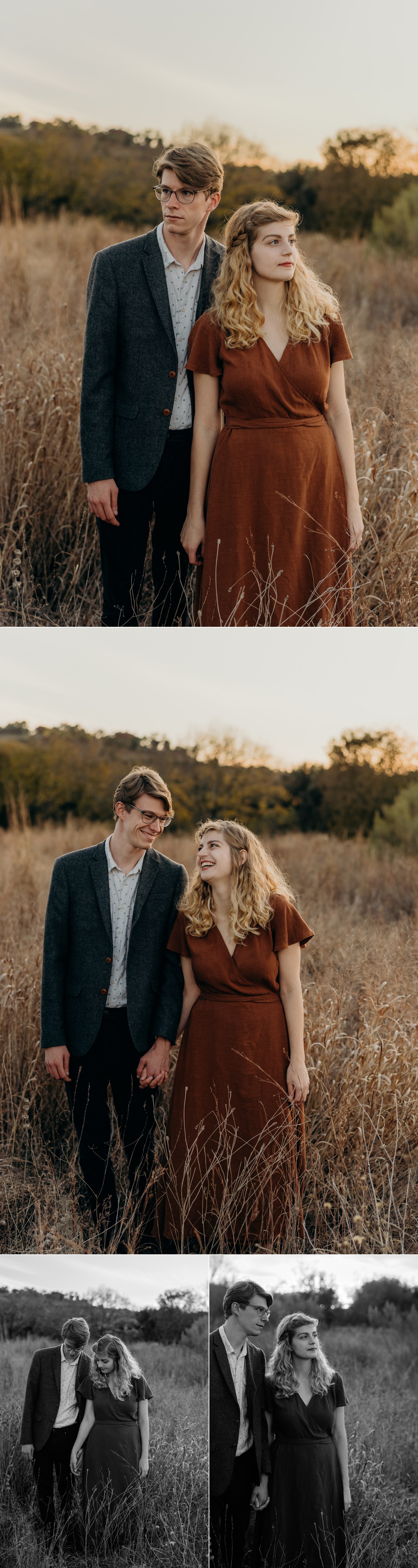  couple in field commons ford ranch park austin texas engagement session 