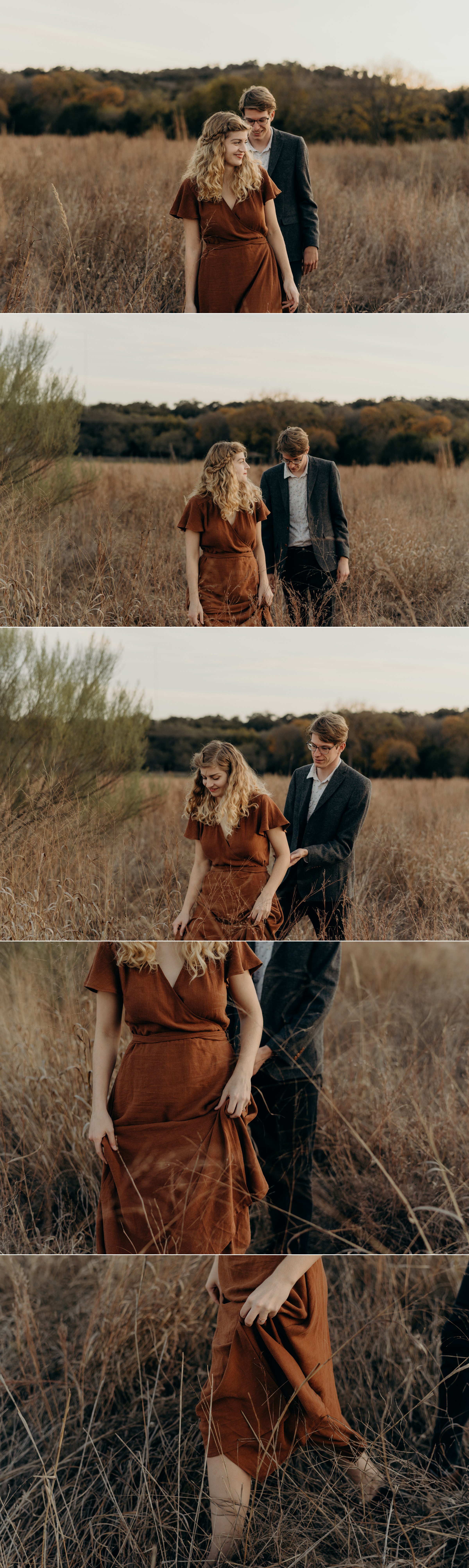  cinematic portraits couple walking in field commons ford ranch park austin texas engagement session 