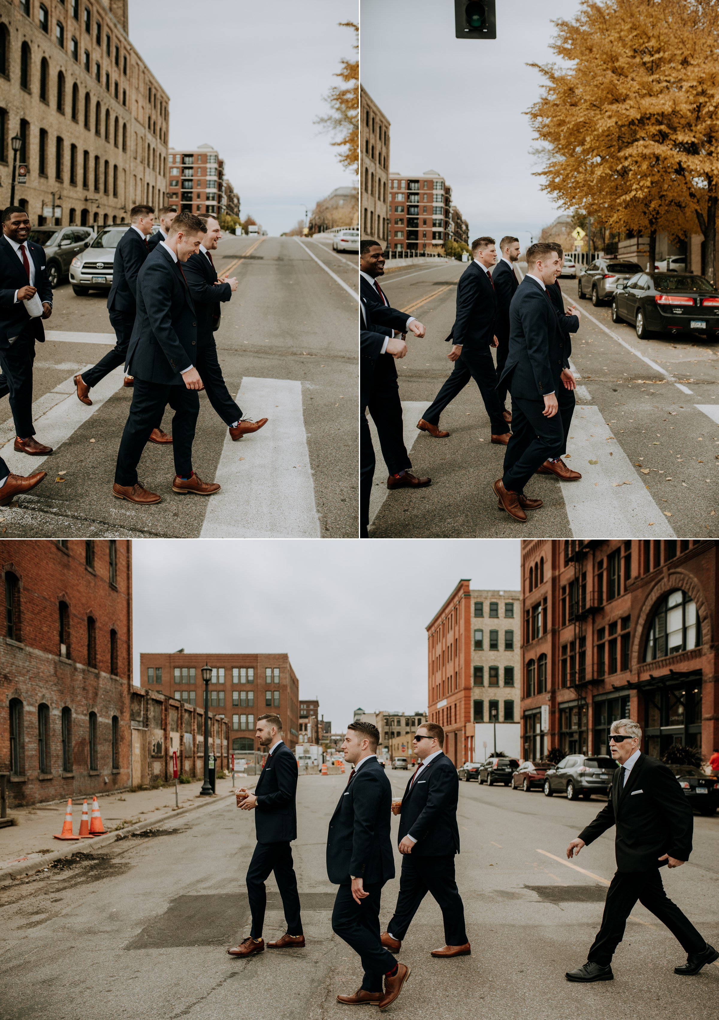  groomsmen walking downtown minneapolis wedding day  
