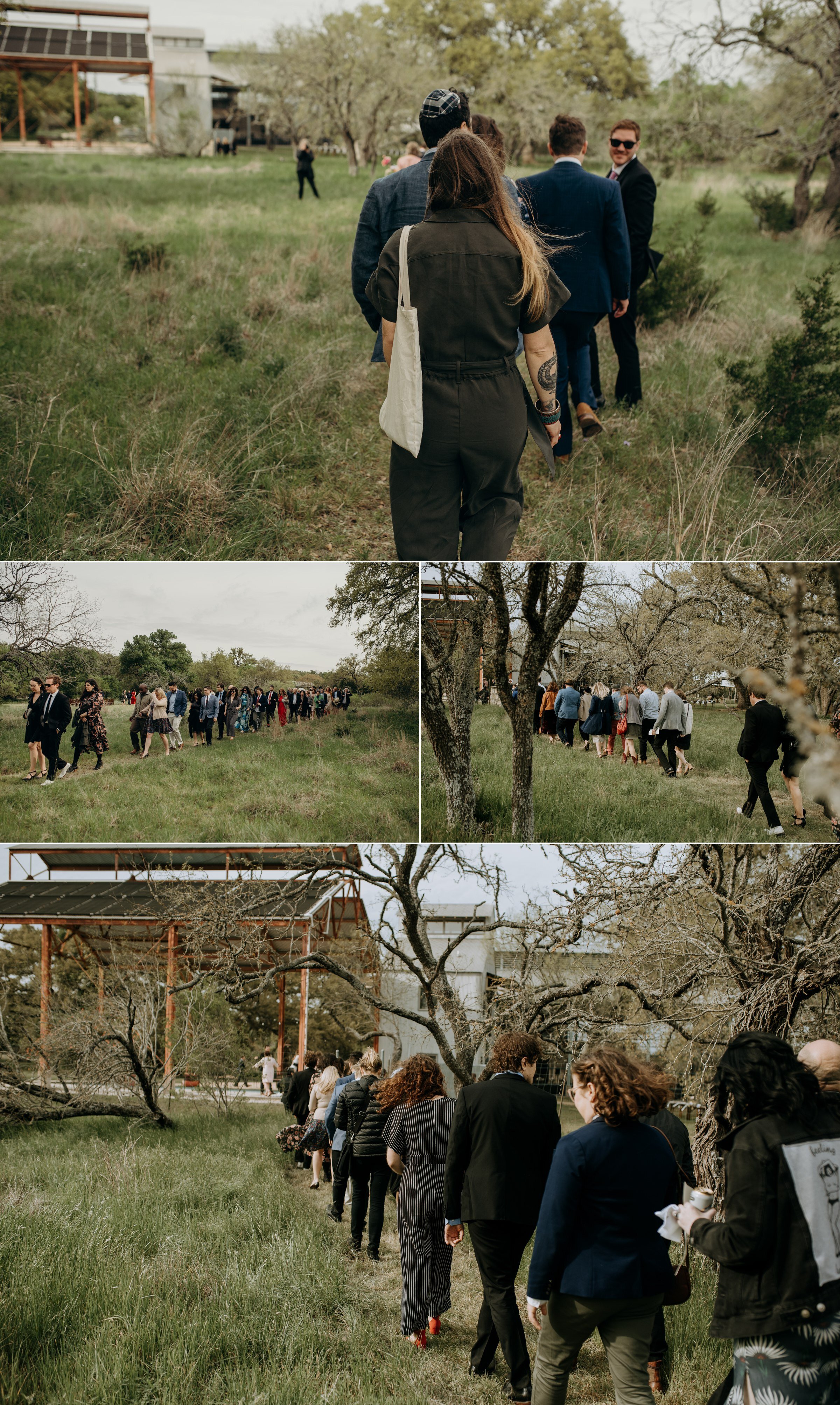  wedding guests walking to reception plant at kyle austin texas 