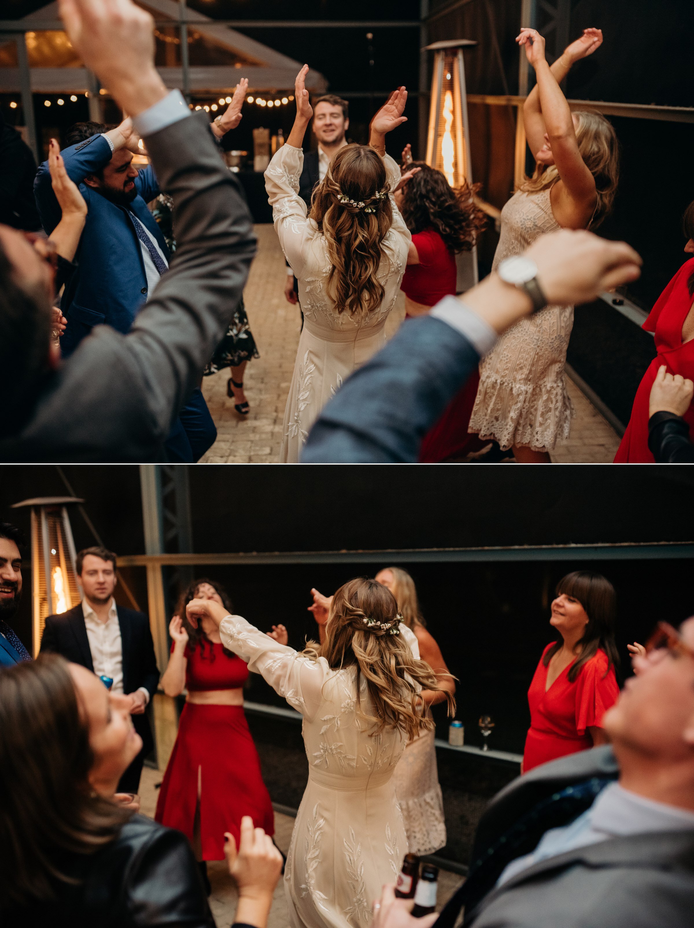  bride dancing with wedding guests plant at kyle wedding venue austin texas 