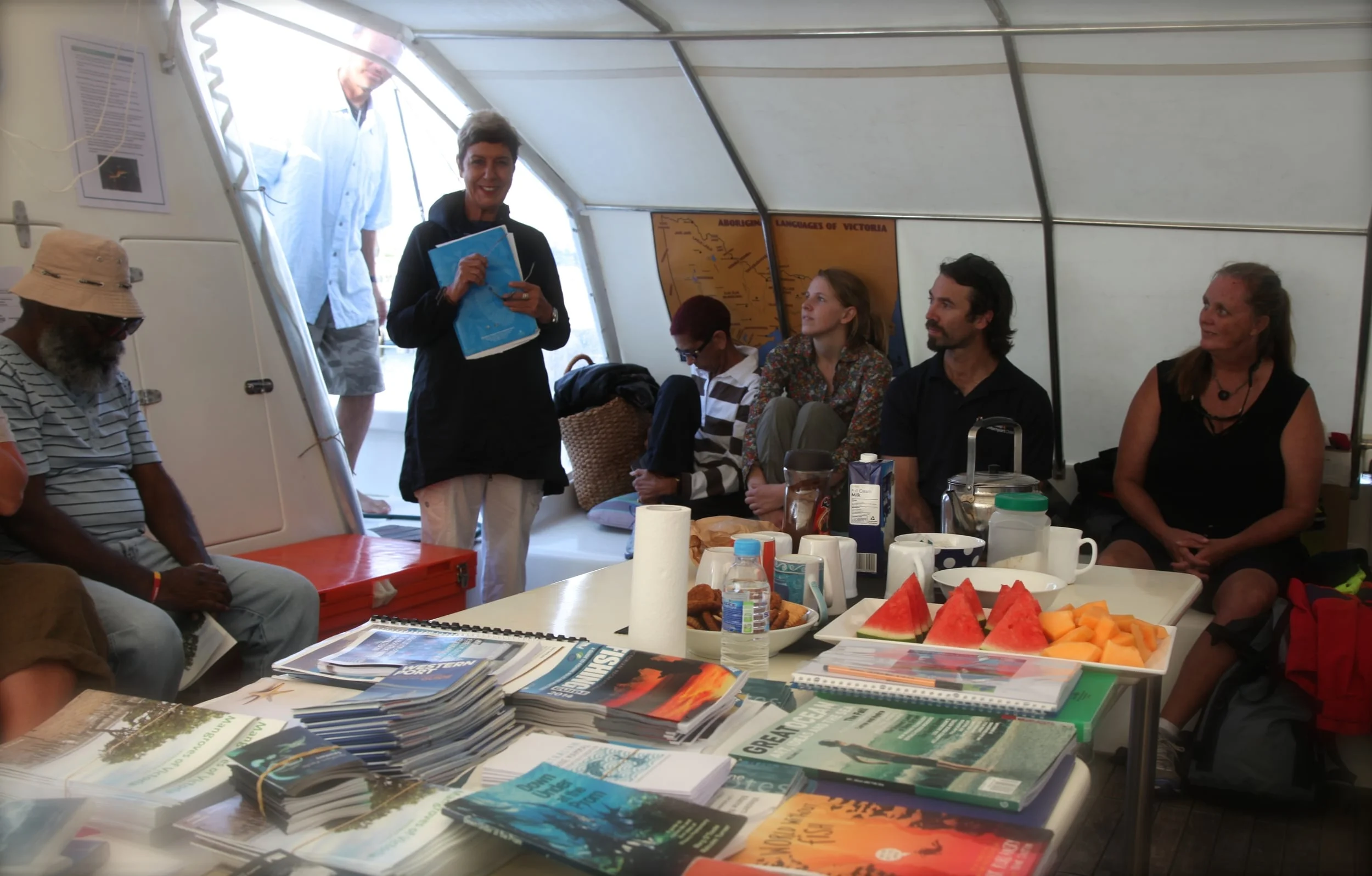 Aunty Carolyn Briggs on board Pelican1. Aunty has been part of the development of the program since the second year of Two Bays.