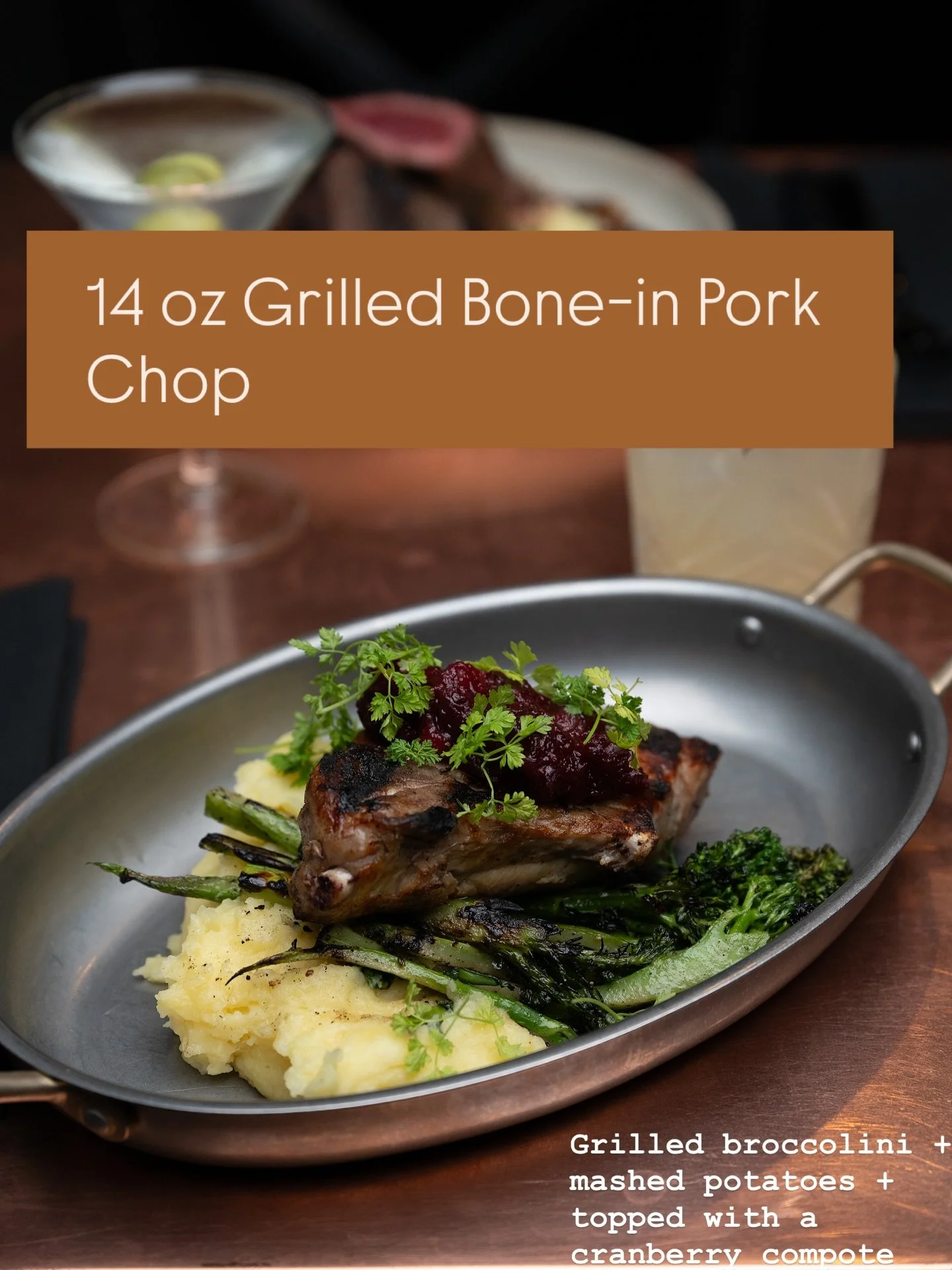 This is the pork chop that people come back for.

A 14oz bone-in chop, kissed by the grill, finished with just the right amount of char and a blush of juiciness inside.
Served with silky mashed potatoes that hold every drop of the pan jus&hellip;
Gri