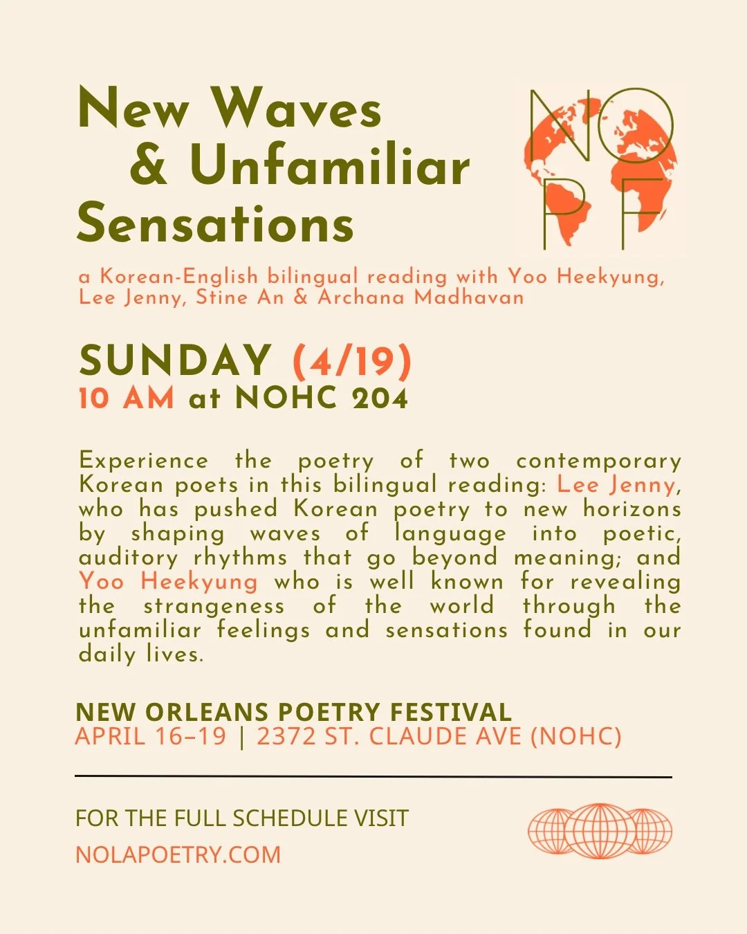 New Waves and Unfamiliar Sensations: A Korean-English Bilingual Reading (NOPF)