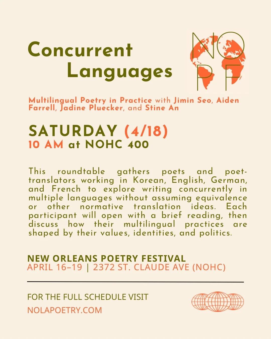 Concurrent Languages: Multilingual Poetry in Practice (NOPF Roundtable)