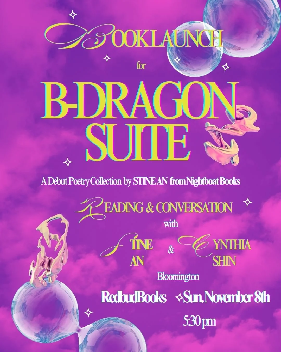 🐉 Book launch for B-Dragon Suite by Stine An w/ Cynthia Shin @ Redbud Books
