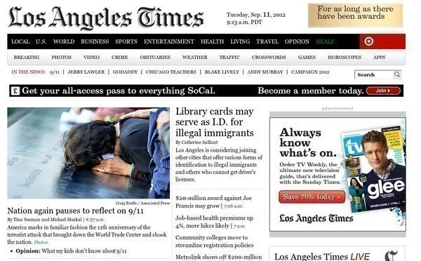 September 11, 2012 front page, not much different at all from the front page I saw just a week ago on May 20, 2014. 