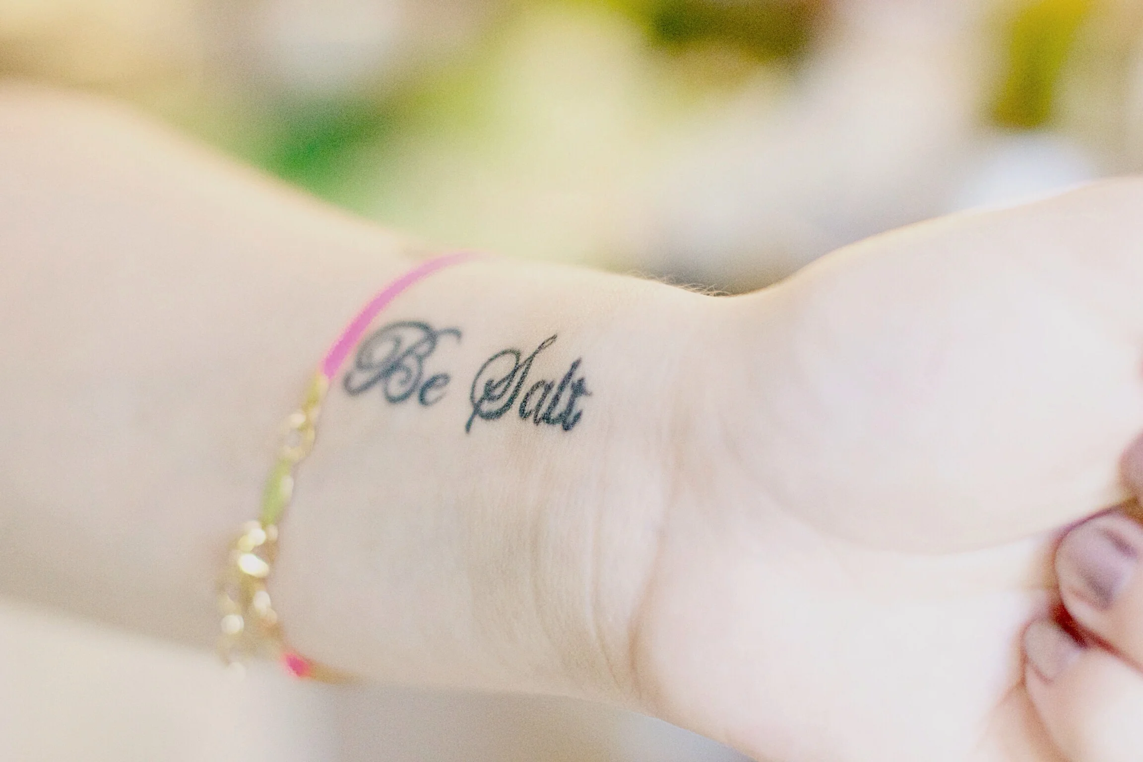 Holly's Be Salt tattoo. I didn't realize at the time that this was related to a verse in the bible. 