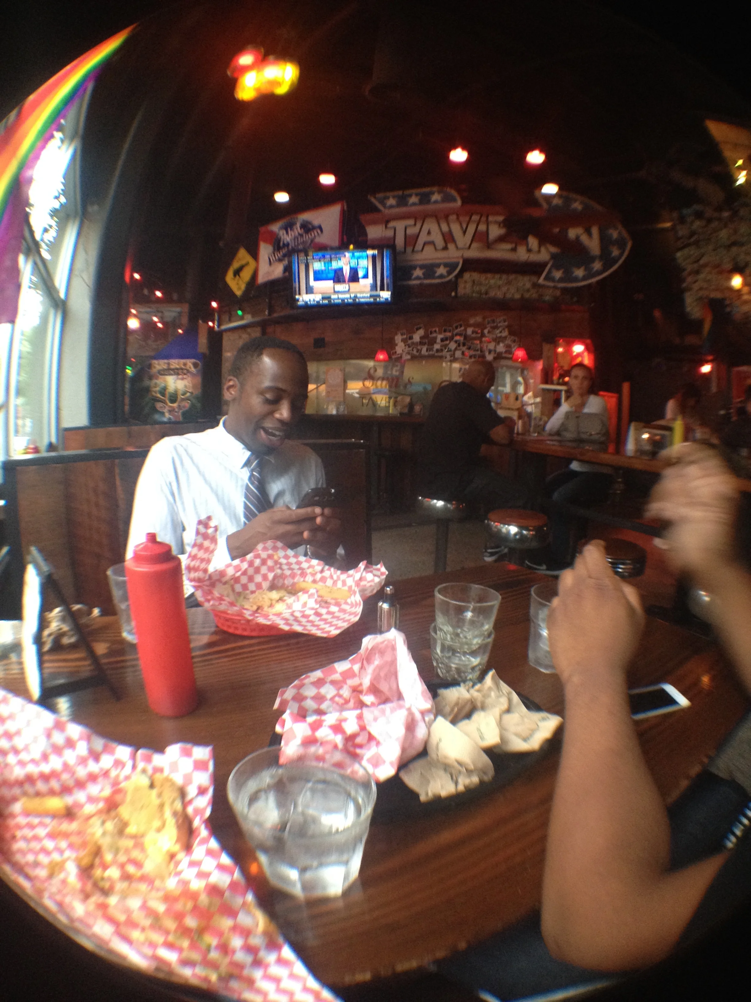 Burgers with Malik at Sam's tavern.