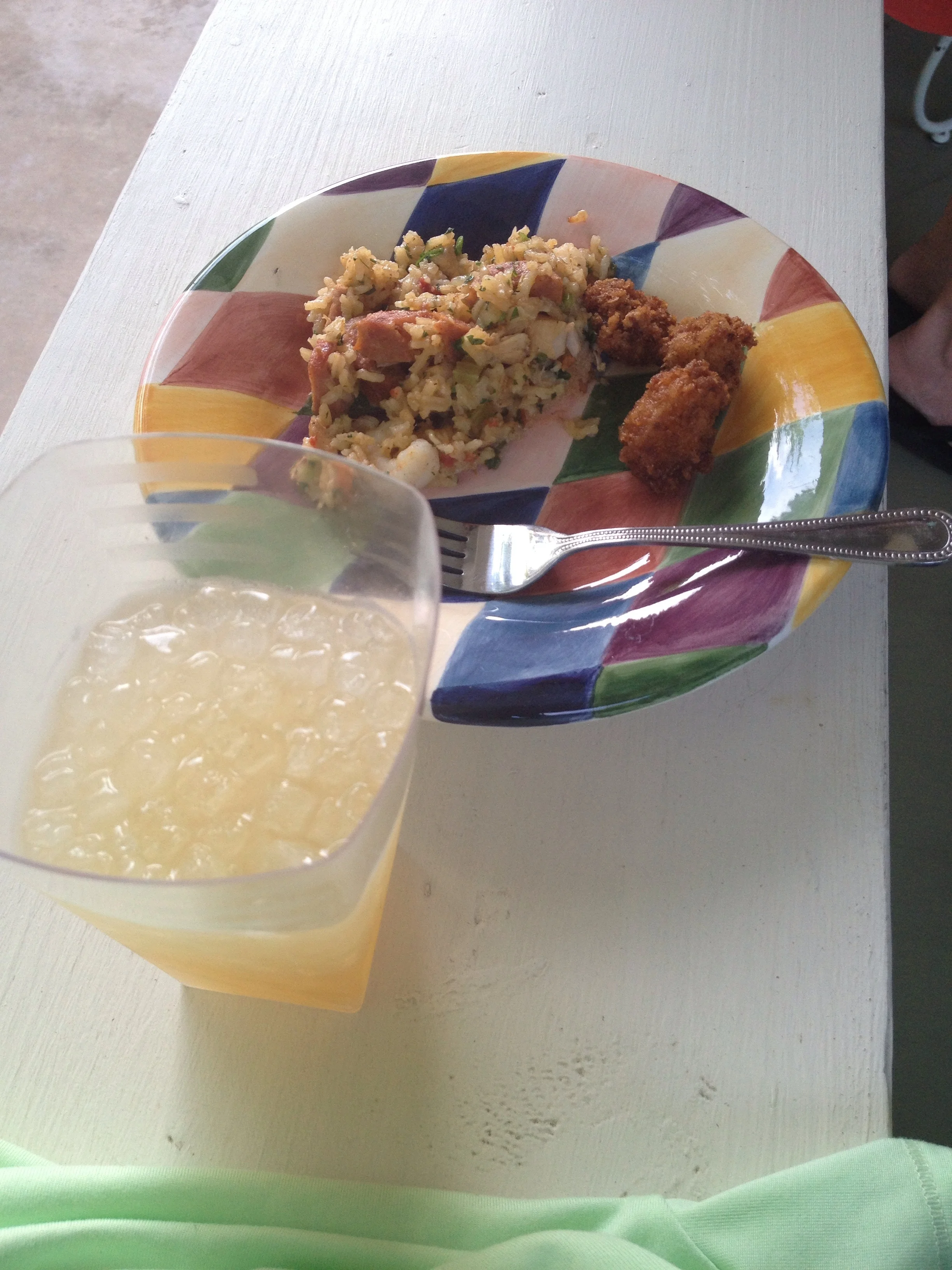Jim's famous margarita made with agave (I crave this beverage regularly). And his jambalaya and fried crocodile tail.