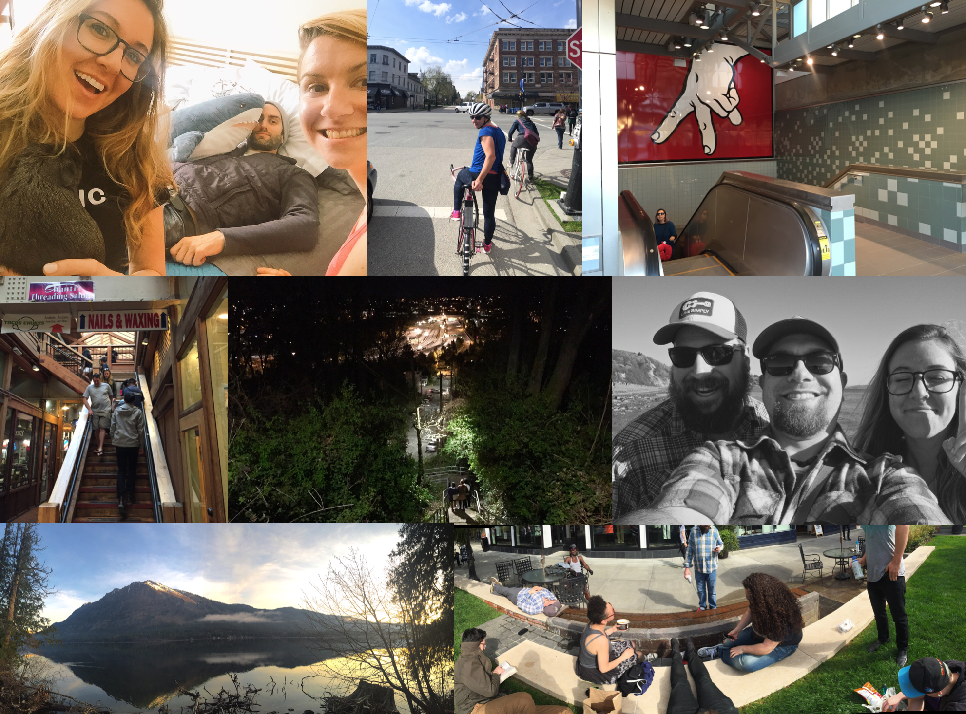 March: I got to hold my guinea pig nephew with Morgan and Dave; the new Link light rail stations opened; Herb introduced us all to Tacos Chukis; Justin, Aaron and I at Discovery Park; family visit to Lake Wenatchee; Uvillage fam break time. 
