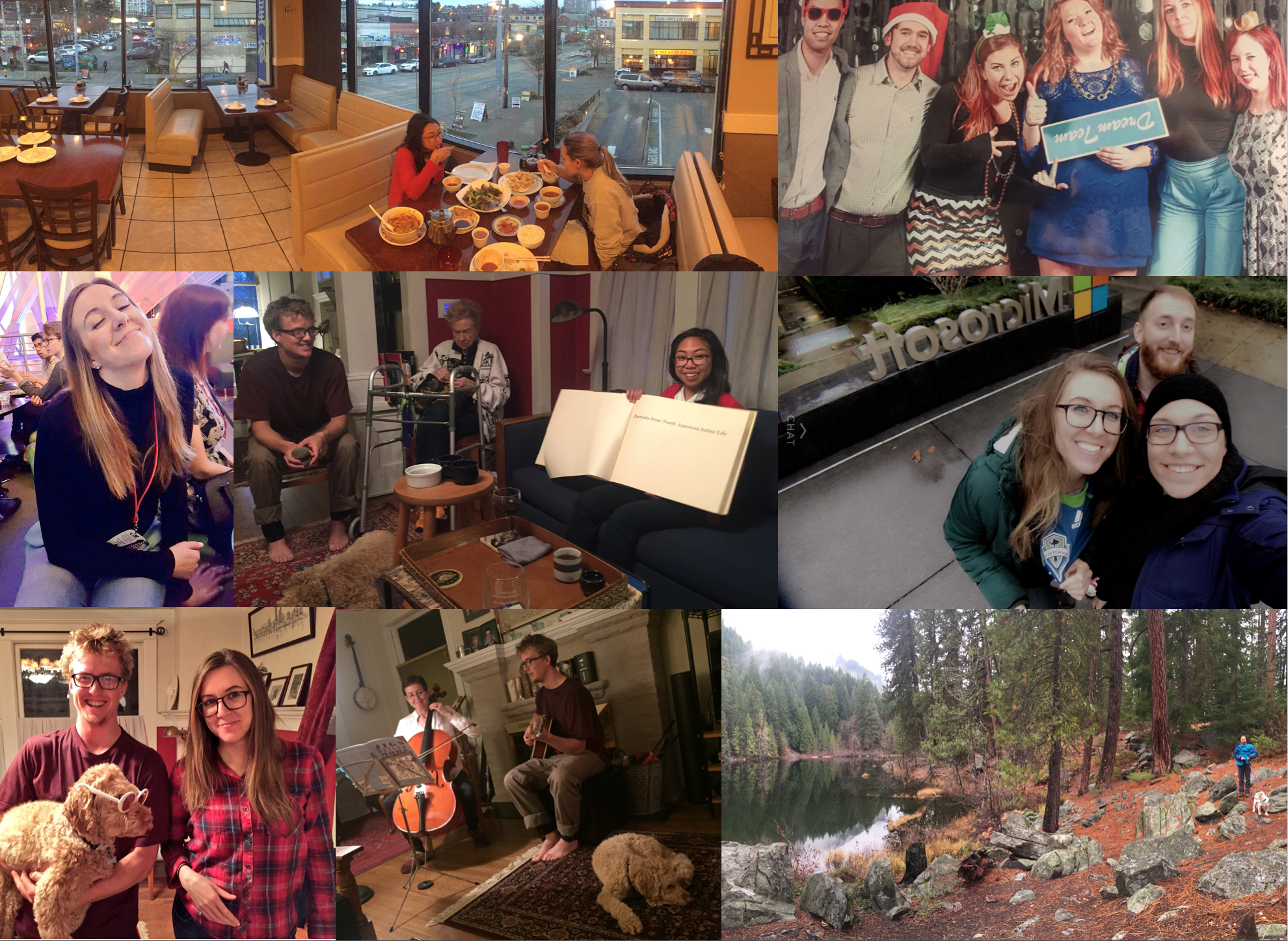 November: Microsoft holiday party; hot pot Thanksgiving with Eunice, Lynsey and Taylor, Uncle John and Aunt Holly; Lake Wenatchee visit with brother Nick, Eunice and Elko. 