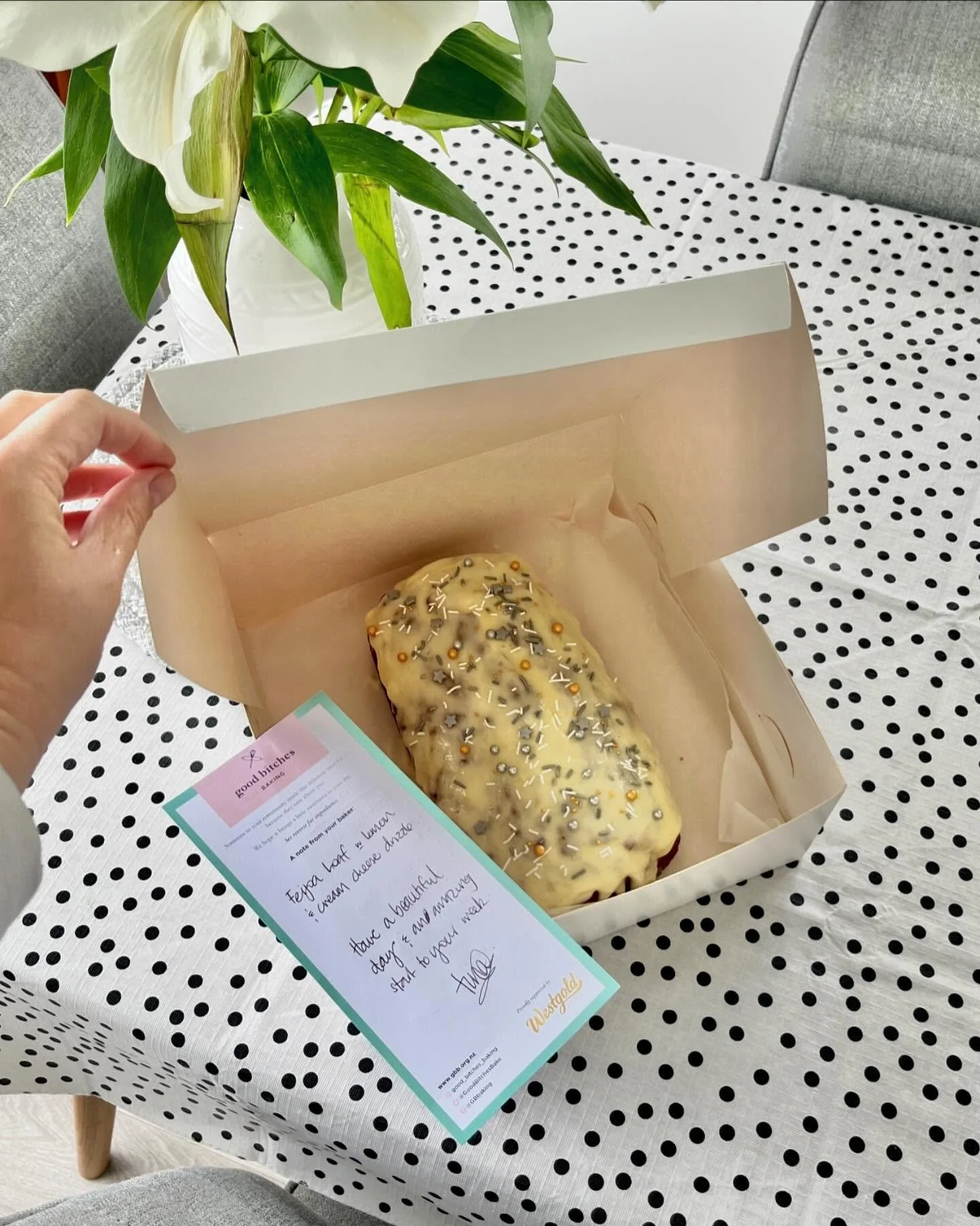 Freshly baked Feijoa loaf with lemon cream cheese drizzle. One for @goodbitchesbake and one for me 👆🏼🤭