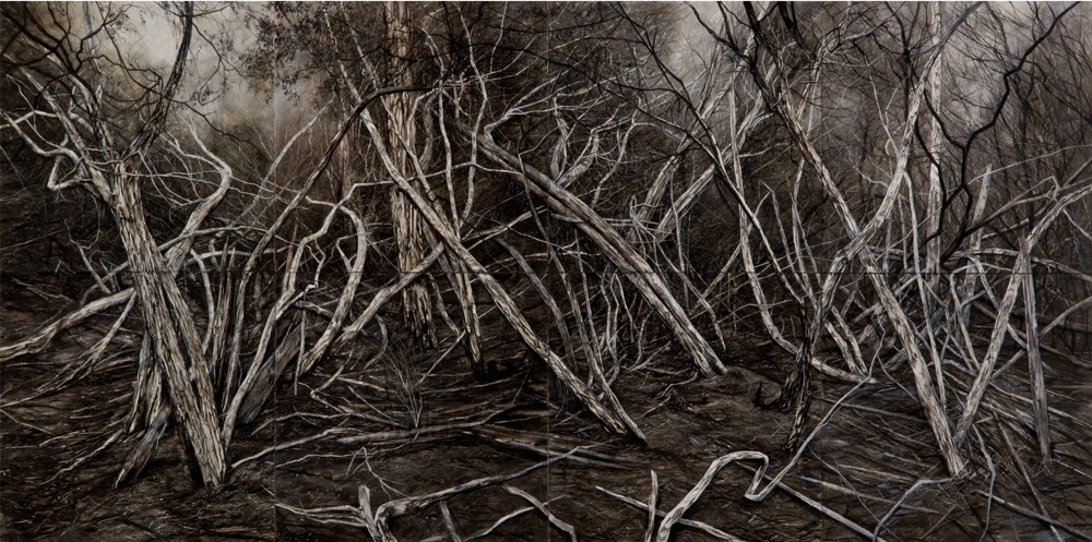 Narcissus, Lake St Claire, 2014. Oil on Panels. 160cm x 80cm (overall)
