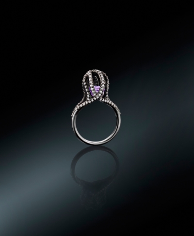 Octopus Ring || 18ct White Gold, Amethyst and Diamonds.