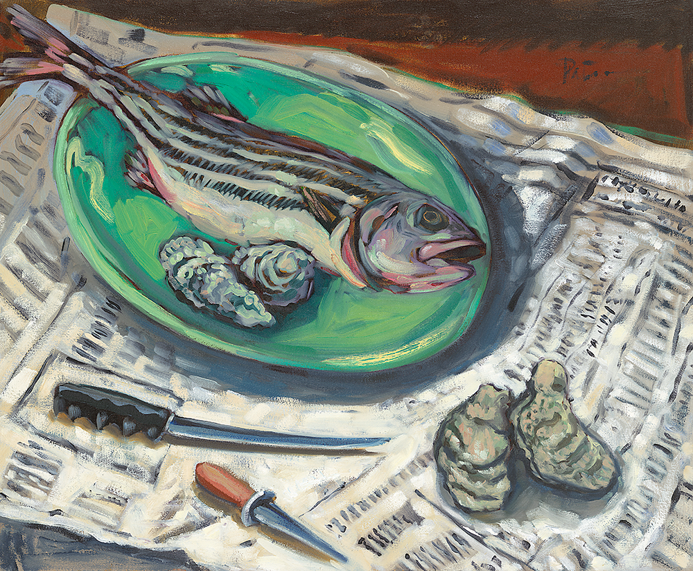 Rock Bass & Oysters oil on canvas 28 x 32