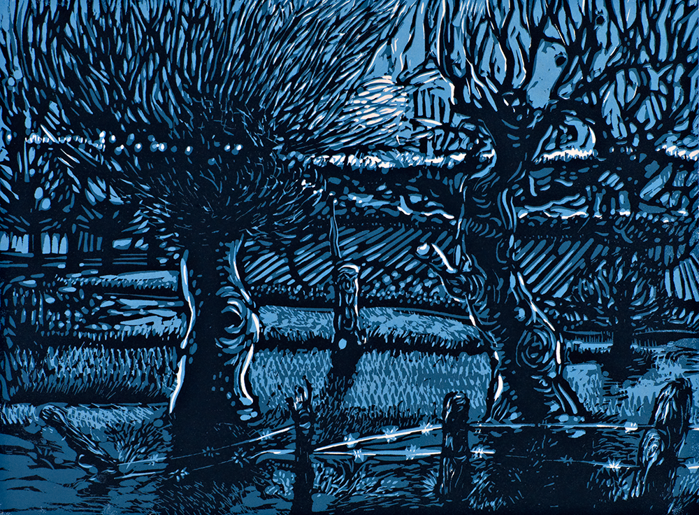 Hunter's Moon linocut 12 x 16