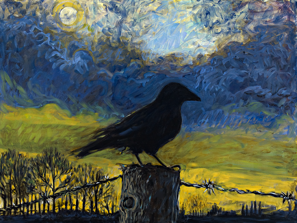 Raven on Fencepost oil on canvas 30 x 40