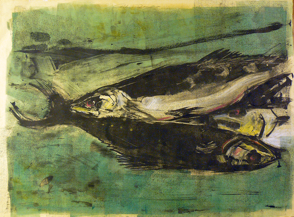 Still Life Fish monotype 22 x 30