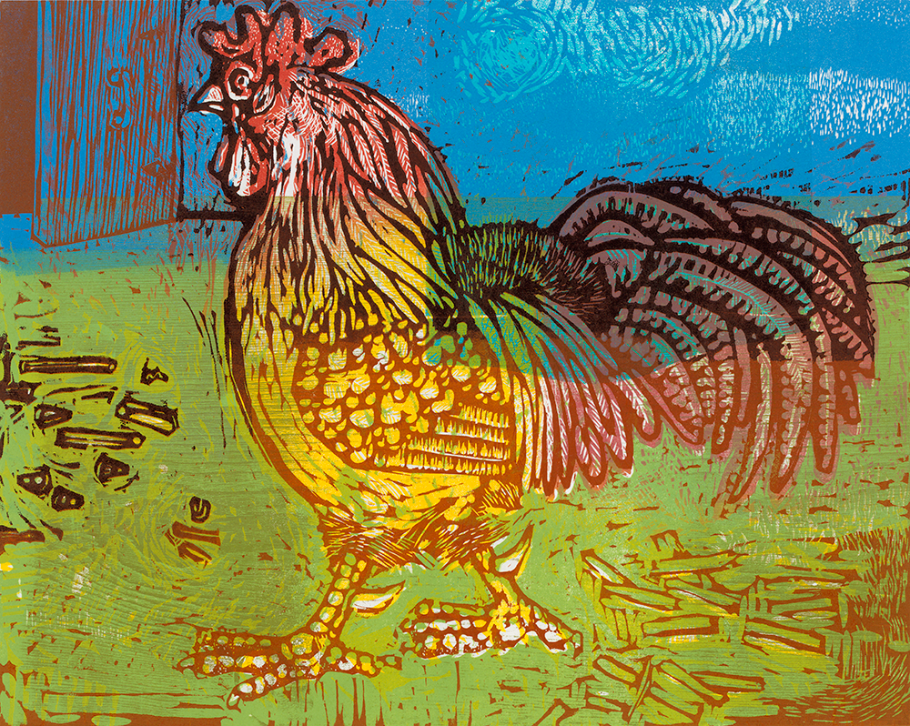 Rooster woodcut 18 x 20