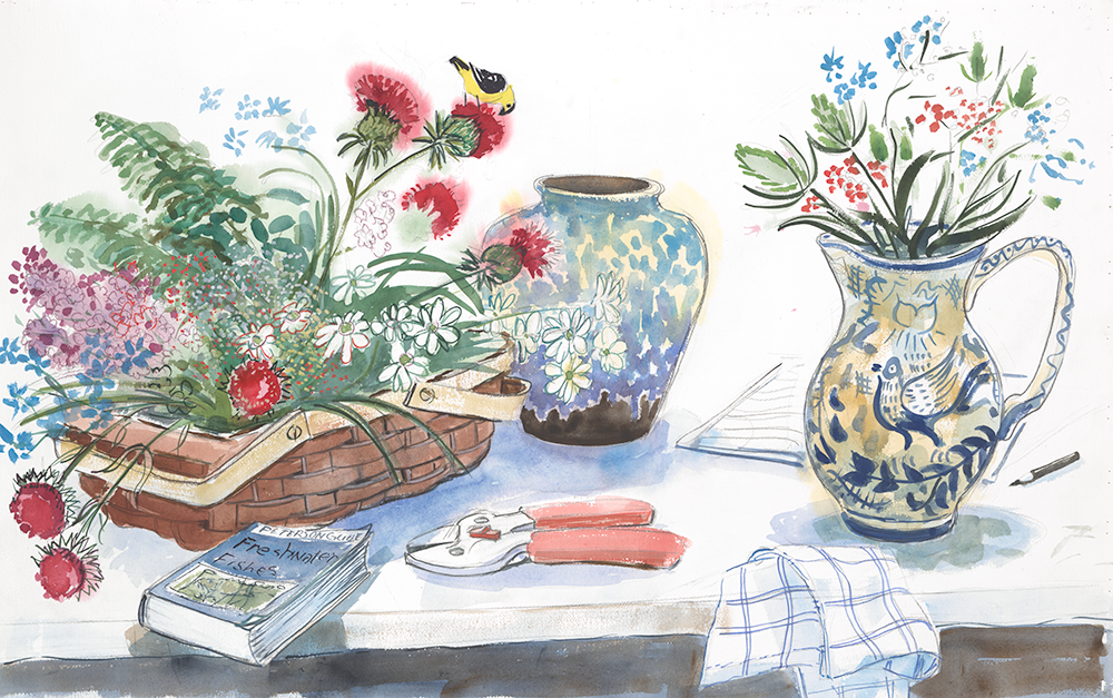 Collecting Thistles watercolor 30 x 40