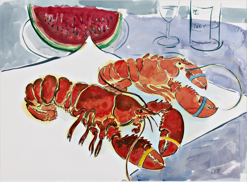 Lobster & Melon watercolor 22 x 30