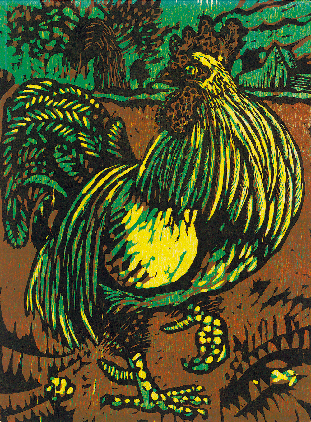 Belgian Rooster woodcut 16 x 12