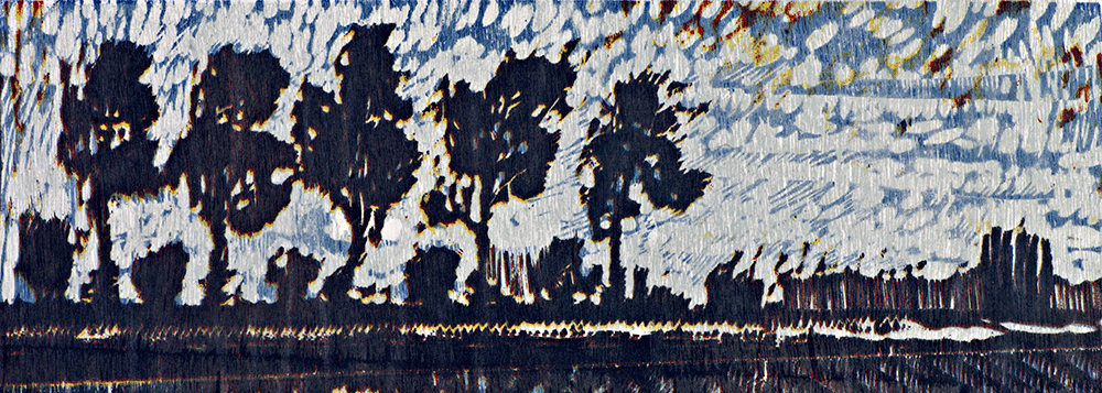 Coastal Storm woodcut 6 x 18